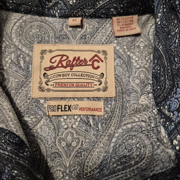 Rafter C Men's Short Sleeve Cowboy Collection Pearl Snap Paisley Shirt Medium - Picture 3 of 5